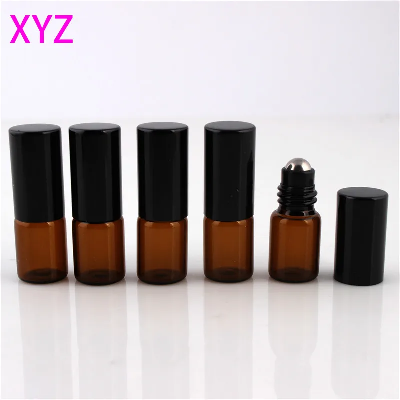 2ML5pcs модный шар из нержавеющей стали портативная бутылка для эфирного масла Толстая Янтарная пустая стеклянная бутылка флакон для духов бутылка для образцов - Цвет: Черный