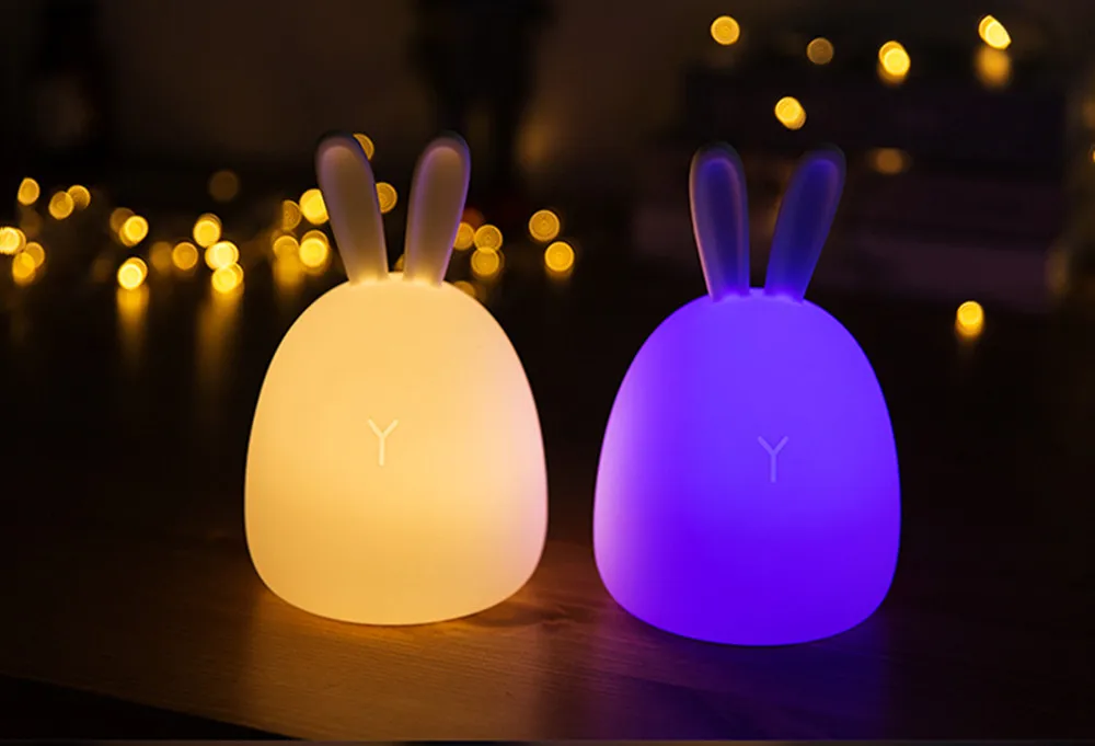 SuperNight Rabbit LED Night Light Vibration Touch Sensor Colorful USB Silicone Bunny Bedside Table Lamp for Children Kids Baby (5)
