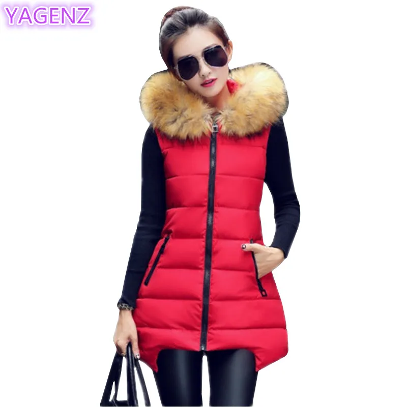 Yagenz больших размеров Для женщин жилет осень-зима модные Для женщин s длинная куртка с секциями куртка-жилетка с капюшоном тонкий утепленная одежда Для женщин хлопковый жилет 289 - Цвет: Red