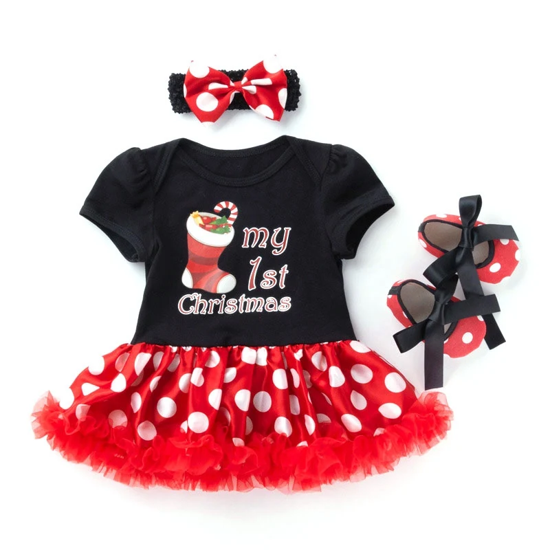 Baby  Christmas Clothes Sets Short Sleeve+Headband+Shoes+Sock 4Pcs Girl Chritsmas's New Year Gift Clothing Outfits Bebes 0-24M