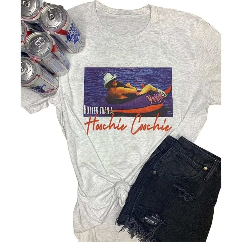 Hotter Than A Hoochie Coochie country music Shirt Funny Tshirt Cotton High Quality Short Sleeves Printed Cartoon Female Top Tee Hotter Than A Hoochie Coochie country music Shirt Funny Tshirt Cotton High Quality Short Sleeves Printed Cartoon Female Top Tee
