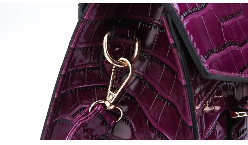 Vintage Women's Handbag Patent Leather Crocodile Pattern Female Tote Famous Fashion Brand Shoulder Bag Red Purple Top-Handle Bag (12)