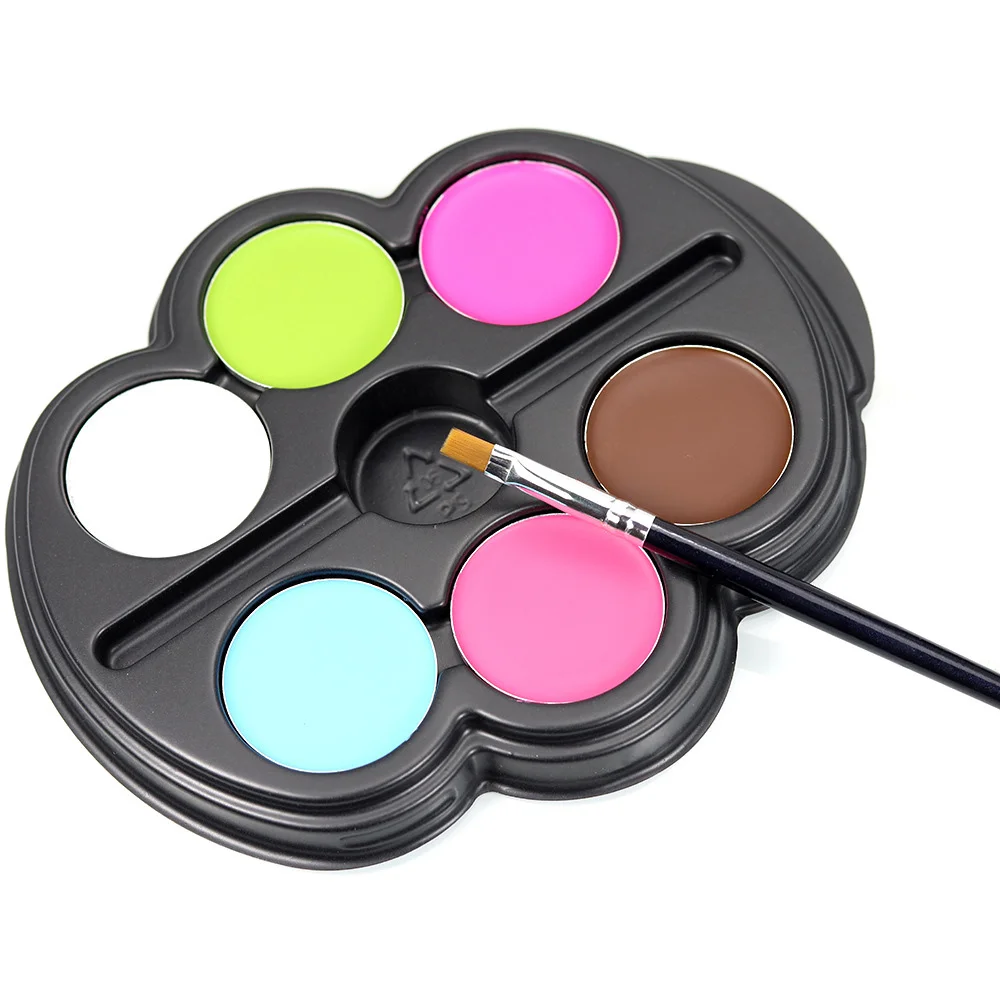 6 цветов пигментная краска набор флуоресценции уход за кожей лица макияж, боди-арт для Хэллоуина краска для лица(Аквагрим) с ручкой-15