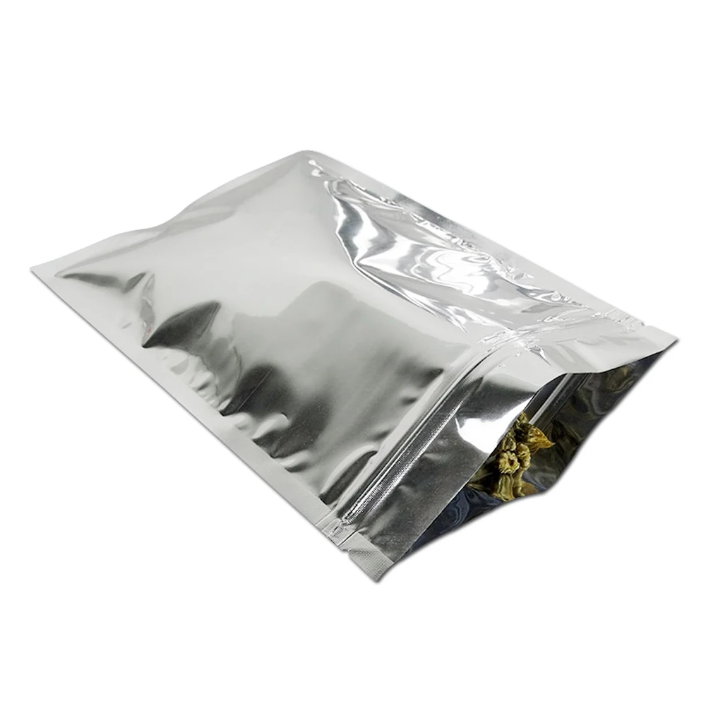 

10*15cm 100Pcs Aluminum Foil Zip Lock Packaging Bag Mylar Heat Sealing Pure Silver Ziplock Packing Pouch Dried Flower Pack Bag