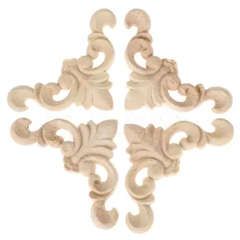 

8*8 CM 4Pcs Wood Carved Corner Onlay Applique Unpainted Frame Door Decal Decoration Furniture Home Decor