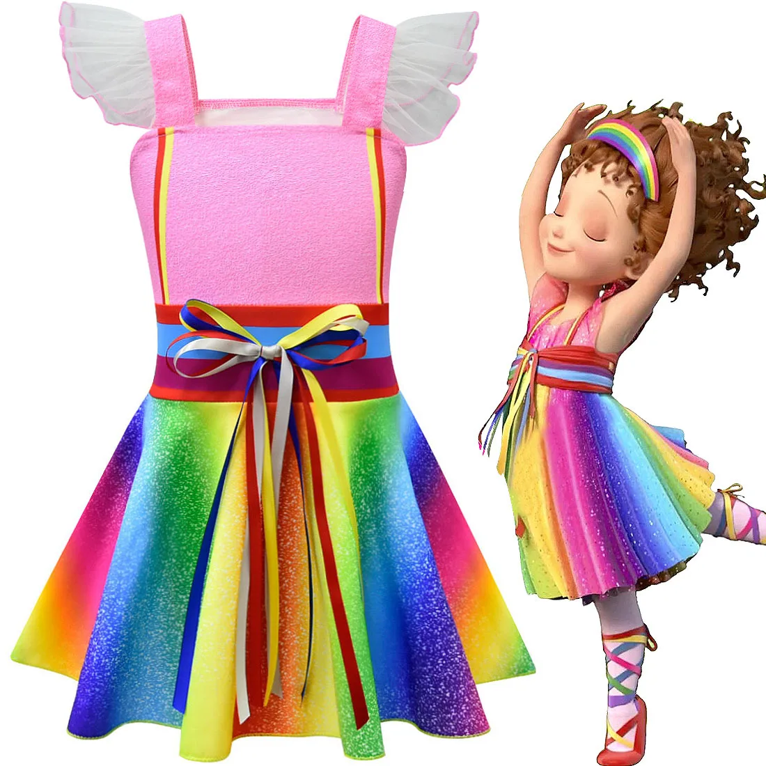

Girls Fancy Dress Party Nancy Cosplay Costume fancy nancy Clancy Kids Wedding Birthday Party Princess Dress Mask Wings Set
