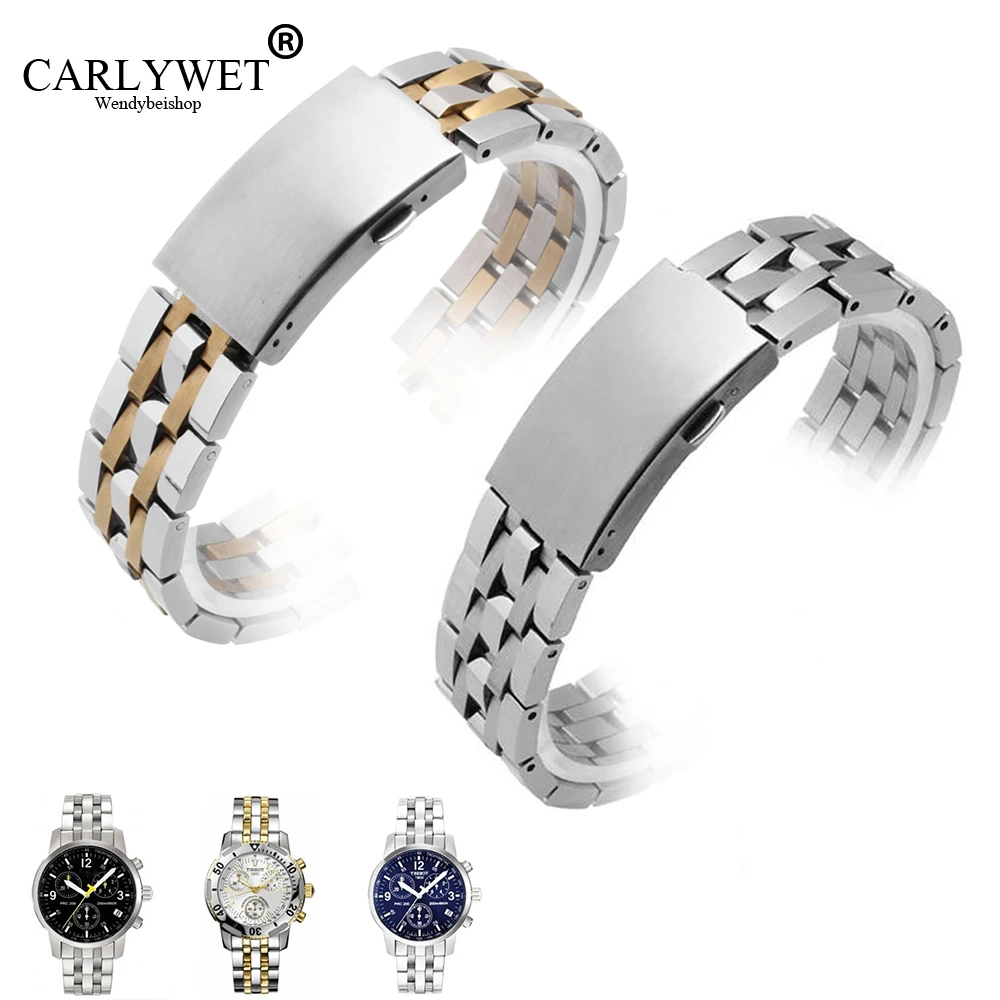 Ремешок для часов CARLYWET 19 мм серебристый двухцветный золотой с полым изогнутым