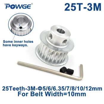 

POWGE 25 Teeth HTD 3M Synchronous Pulley Bore 5/6/6.35/7/8/10/12mm for Width 10mm 3M timing belt HTD3M pulley Keyway 25T 25Teeth