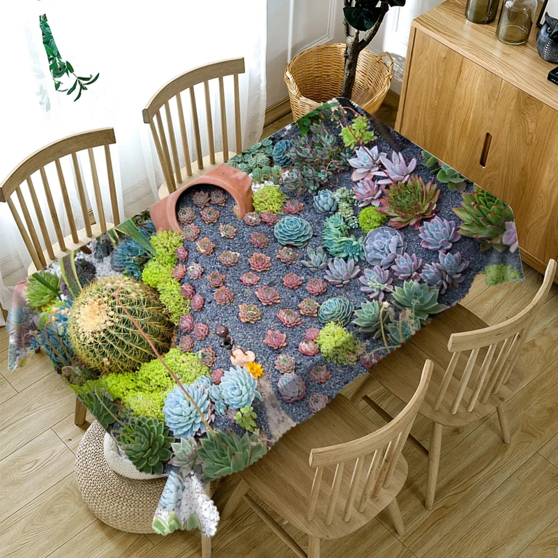 

3d Succulent Plants Tablecloth Washable Cloth Thicken Cotton Rectangular and Round Table Cloth for Wedding Customizable Size
