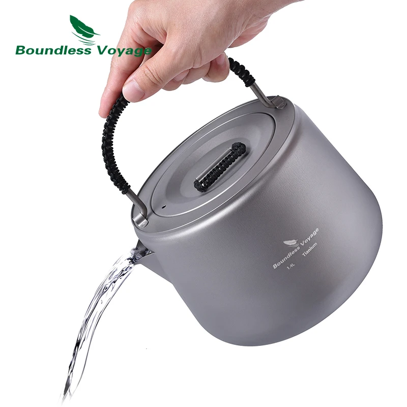 Boundless Voyage Outdoor Camping Titanium Kettle with Filter Anti-scalding Handle Lid fit Induction Cooker Coffee Tea Water 1.4L