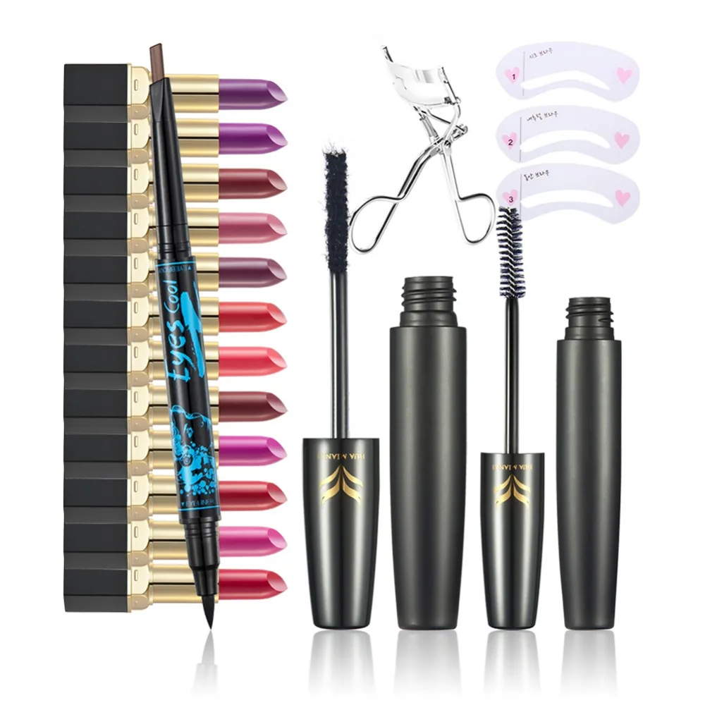 

5pcs Makeup Set Tool Include Eyeliner Pen Eyebrow Cards Lipstick Eyelash Curler Mascara Fiber for Girl Gifts Cosmetics #256055