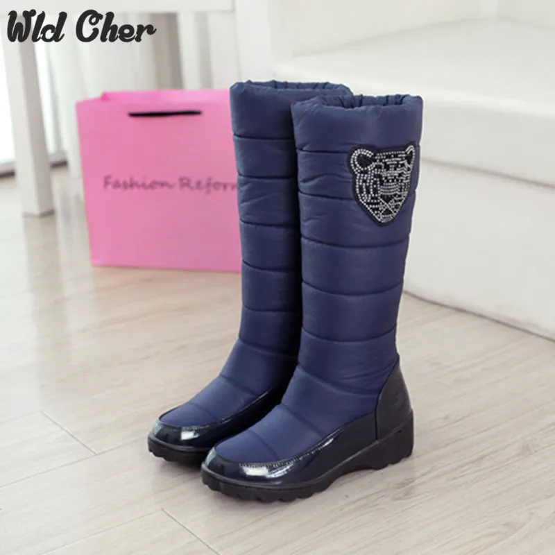 Charming 2017 Tiger Women Down Boots Winter Female Waterproof Knee High