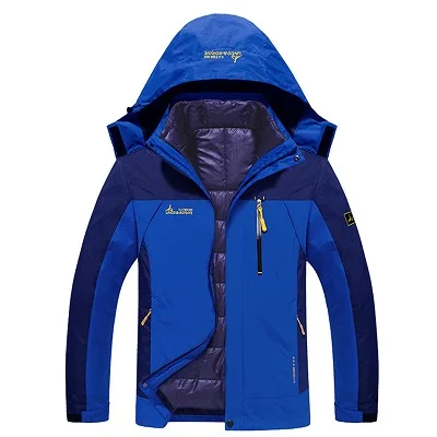 6XL, мужские зимние Брендовые куртки с хлопковой подкладкой, 2 предмета, спортивные водонепроницаемые пальто для активного отдыха, Походов, Кемпинга, лыж, мужская куртка VA032 - Цвет: Blue