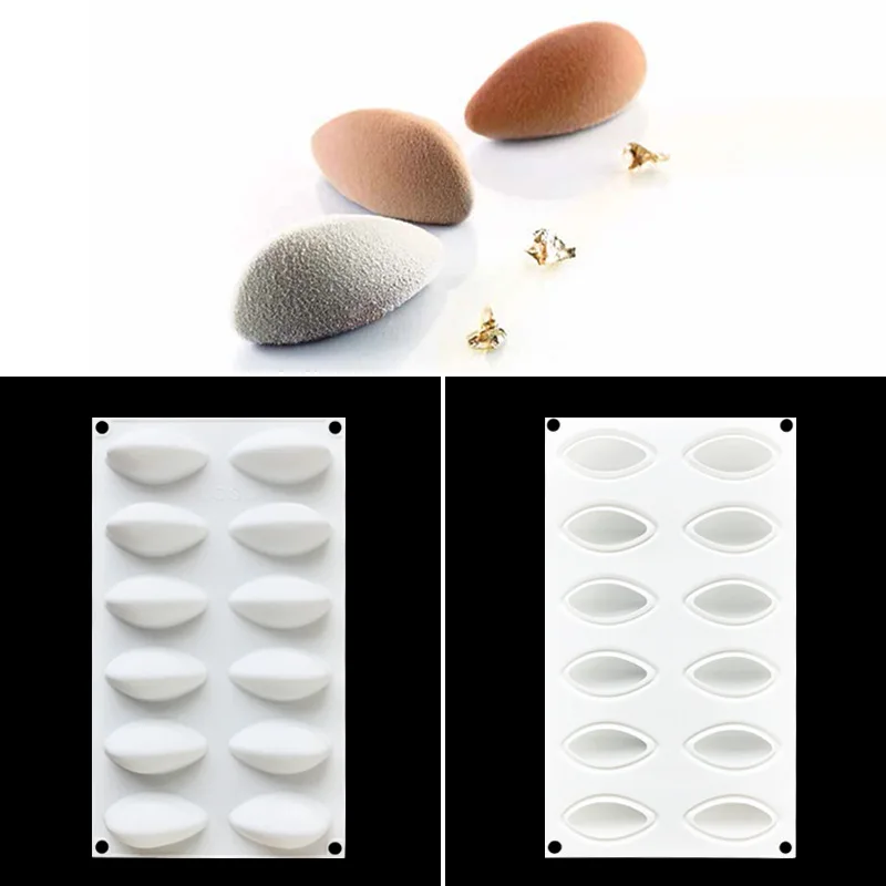 

12 Cavity Silicone Cake Fondant Mold Form Quenelle Shaped Mould Mousse Cake Chocolate Decorating Tools Baking Pan Tray
