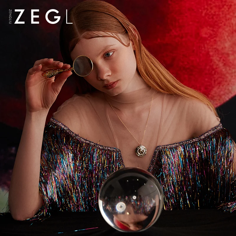 

ZEGL niche design Roman numerals necklace cold wind clavicle chain female round card rotating pendant jewelry