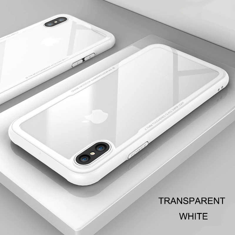 Роскошный чехол из закаленного стекла для iPhone 6, 6s, 7, 8 plus, X, чехол, стеклянная крышка для iPhone 7, x, 6, 8 plus, чехол для телефона i, чехол для телефона 7, 6, 8 plus - Цвет: Transparent White