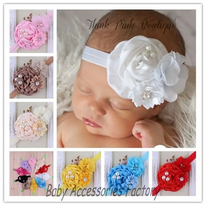 Chic Kids Elastic Headbands Girl Pearl Rhinestone Flower Headband Hair Accessories Christmas Hairbands FD01 | Детская одежда и