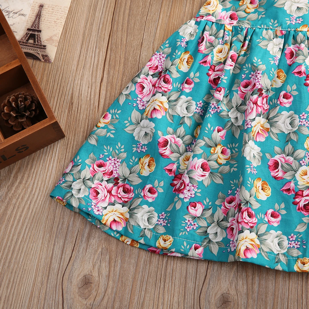Милое летнее платье с оборками и цветочным рисунком для маленьких девочек, сарафан трусики, комплект одежды
