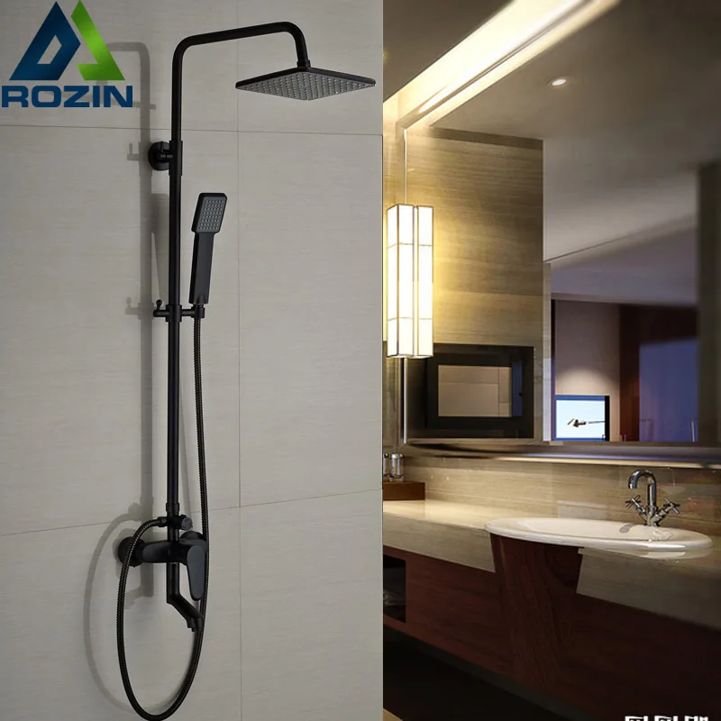 

Single Handle Rainfall Shower Faucet Mixer Tap Wall Mount 8" Square Showerhead Tub Shower Mixer Taps