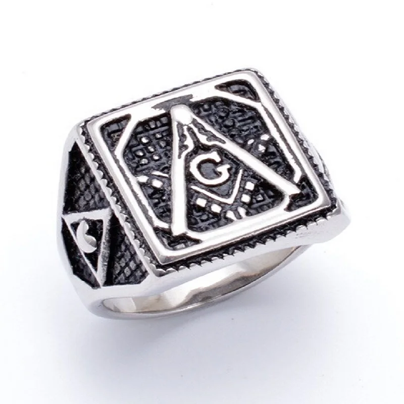 

New Men's Square Freemason Free Mason Cross Templar Masonic Ring
