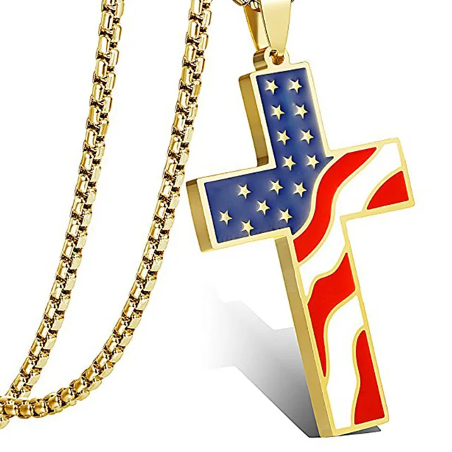 DICARLUN американский флаг ожерелье из нержавеющей стали крест кулон ожерелье s патриотические ювелирные изделия религиозные США золото серебро Тяжелая Цепь - Окраска металла: Золотой цвет