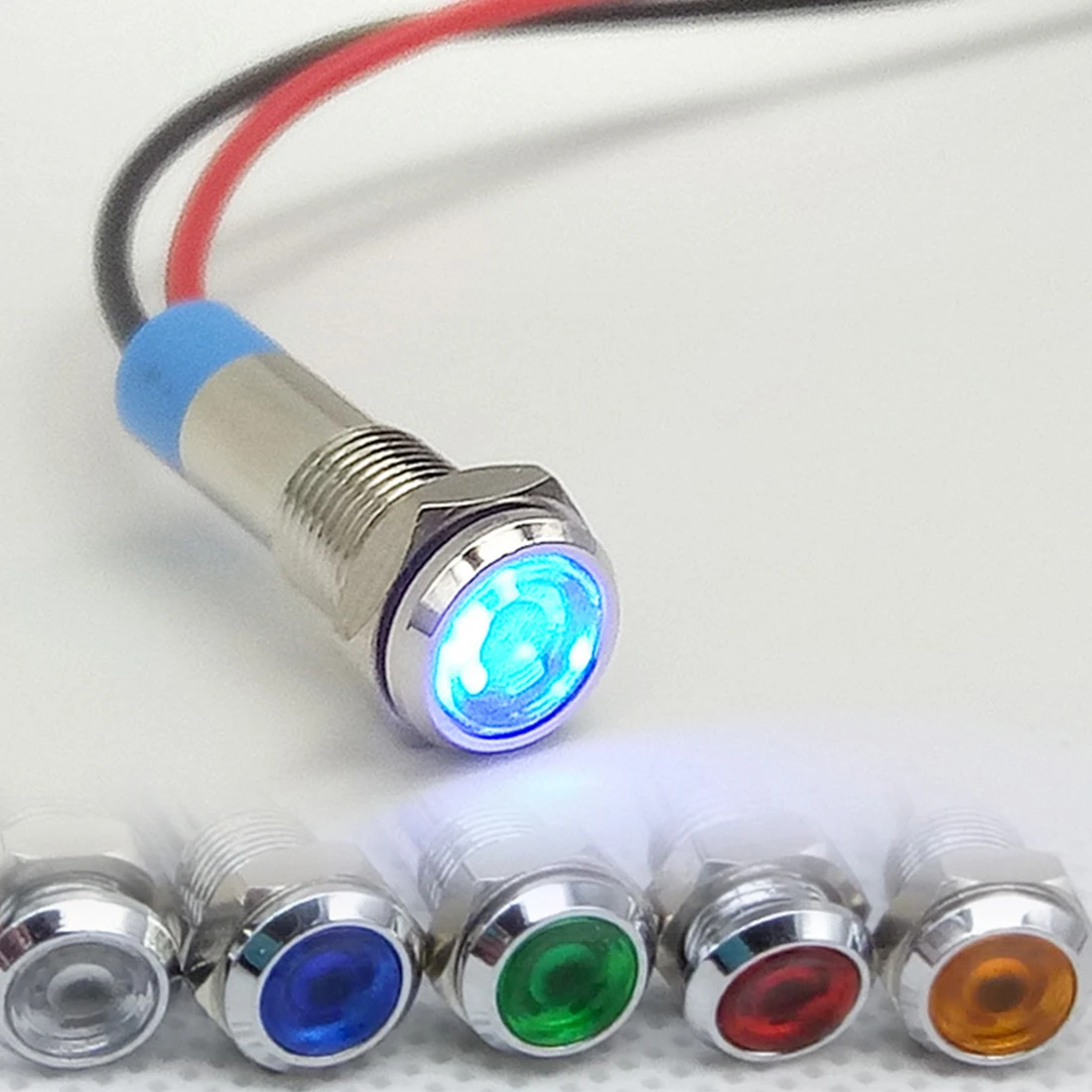 

1Pc Waterproof 6mm LED Metal Indicator Light Signal Lamp 6V 12V 24V 220v with Wire Red Yellow Blue Green White
