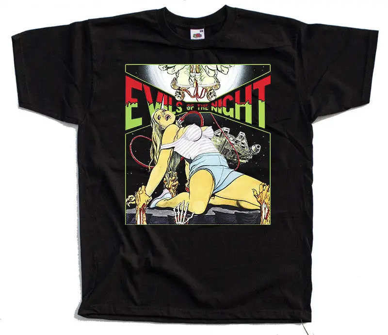 

Evils Of The Night Movie Men Tshirt Harajuku Top Tshirts Gym King T Shirts Black And White T-Shirt Big Size Men