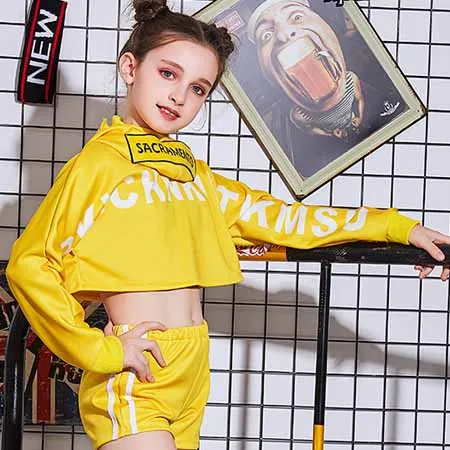 Yellow Детский костюм в стиле хип-хоп для девочек, Джазовый танцевальный костюм для мальчиков, уличная детская Одежда для танцев, модный подиумный показ, наряд для выступлений DQL026 - Цвет: Yellow