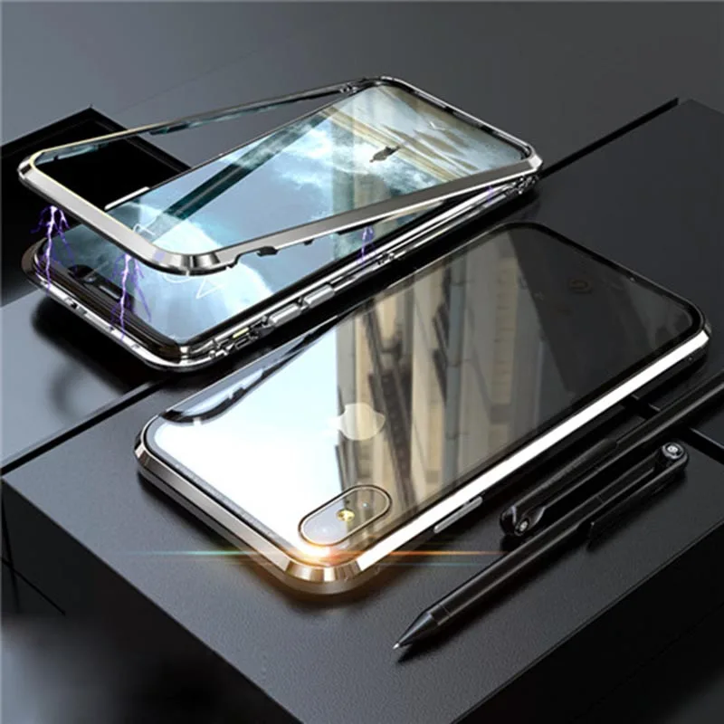 

Phone Case for iPhone X/8 Plus/8/7 Plus/7 Magnetic Adsorption Metal Cover Back Tempered Glass SL@88