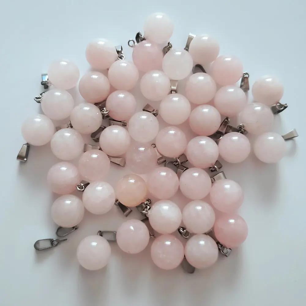 

2018 Hot sale natural stone Quartz Rose Round ball Pendants charm Point for Necklaces Jewelry Making Wholesale 50pcs/lot free