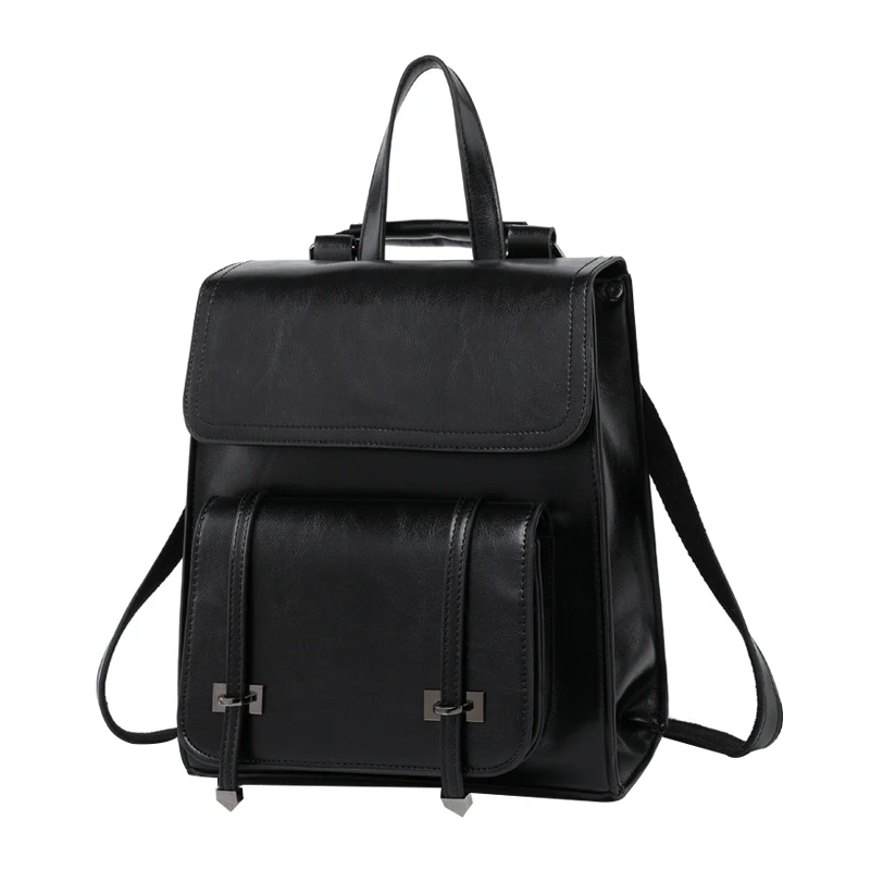 

Fashion Women Backpacks High Quality Youth Leather Bagpack Vintage Solid Black Shoulder Bag Teenage Girls Female School Zip Bags