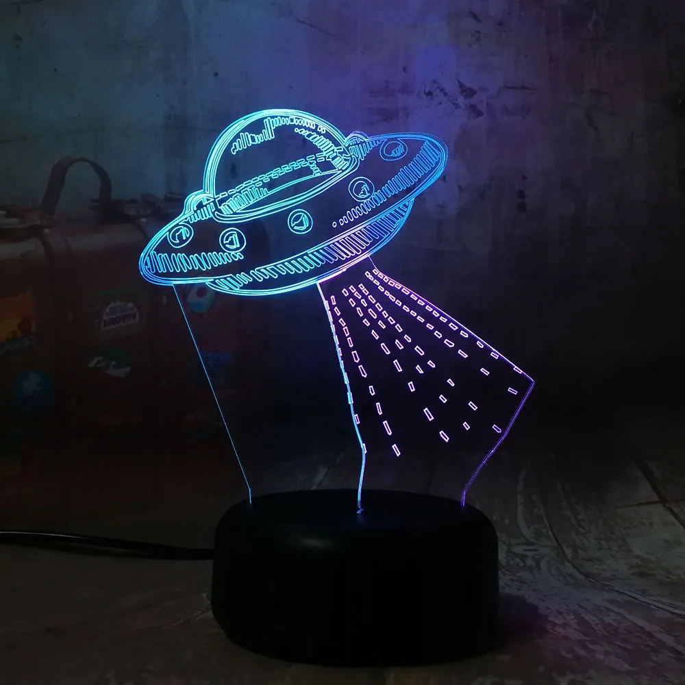 Amroe подарок мультфильм НЛО инопланетный корабль акрил 3D RGB ночные светильники светодиодный LED сна настольная лампа удаленного дома
