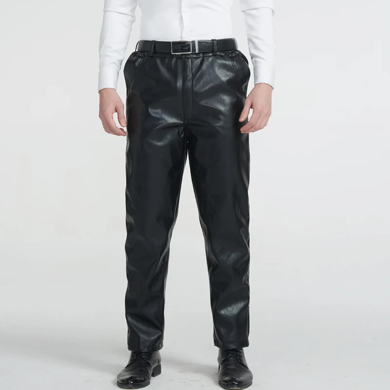 

Men Autumn Winter Casual Faux Leather Zipper Pants NEW