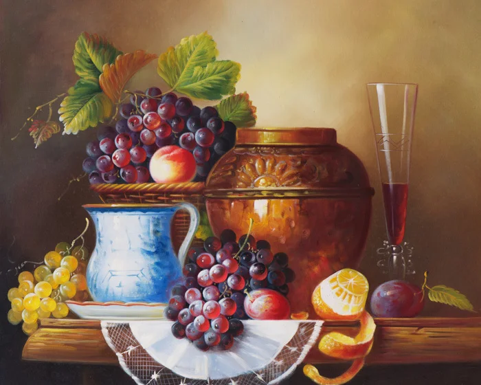 El vino y las uvas pinturas al óleo compra lotes baratos ... Uvas pintadas