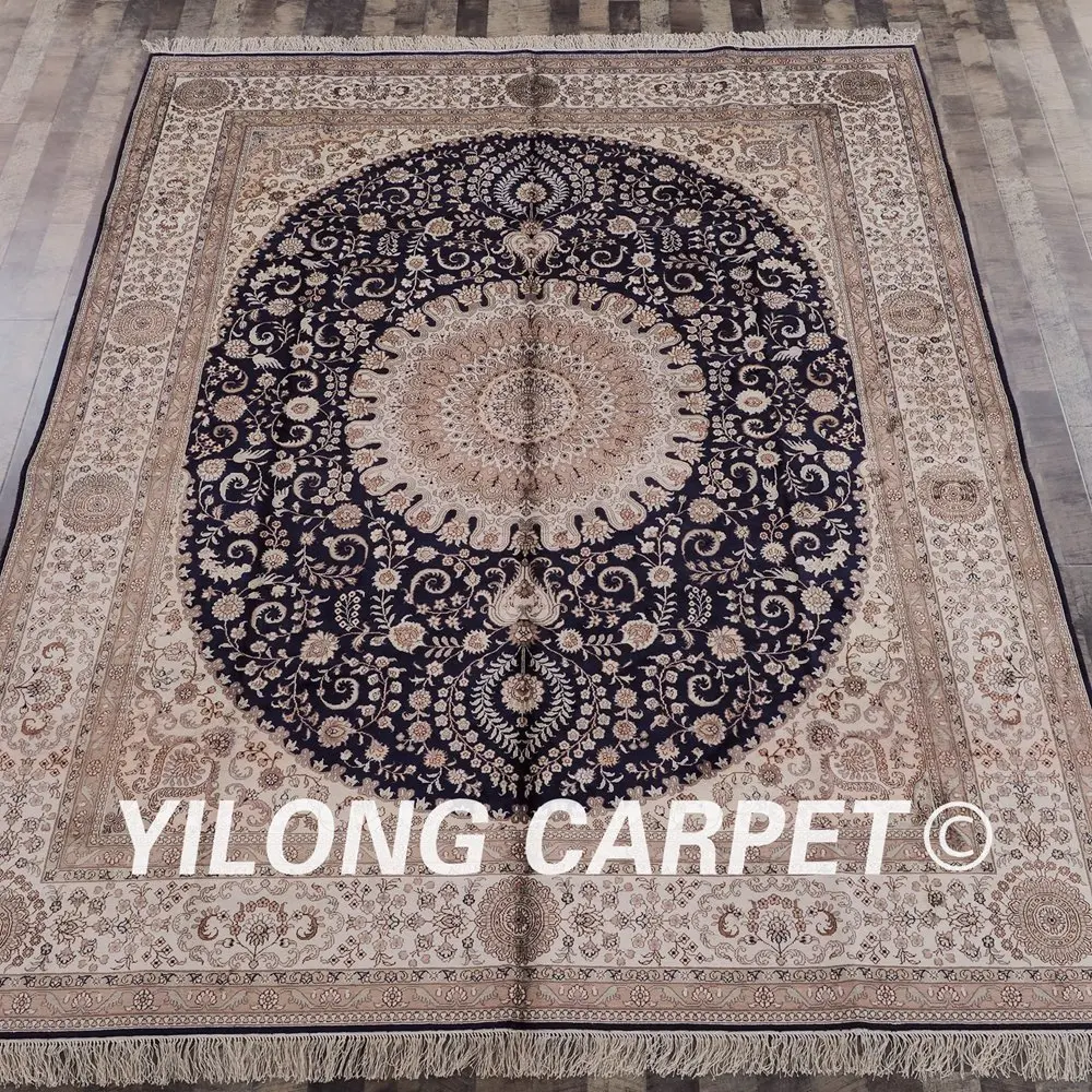 Yilong 8'x10' традиционного персидского дизайна синий meddalion handknotted Классический шелковый восточных ПЕРСИДСКИЙ ковры продажи(ZW023M8x10