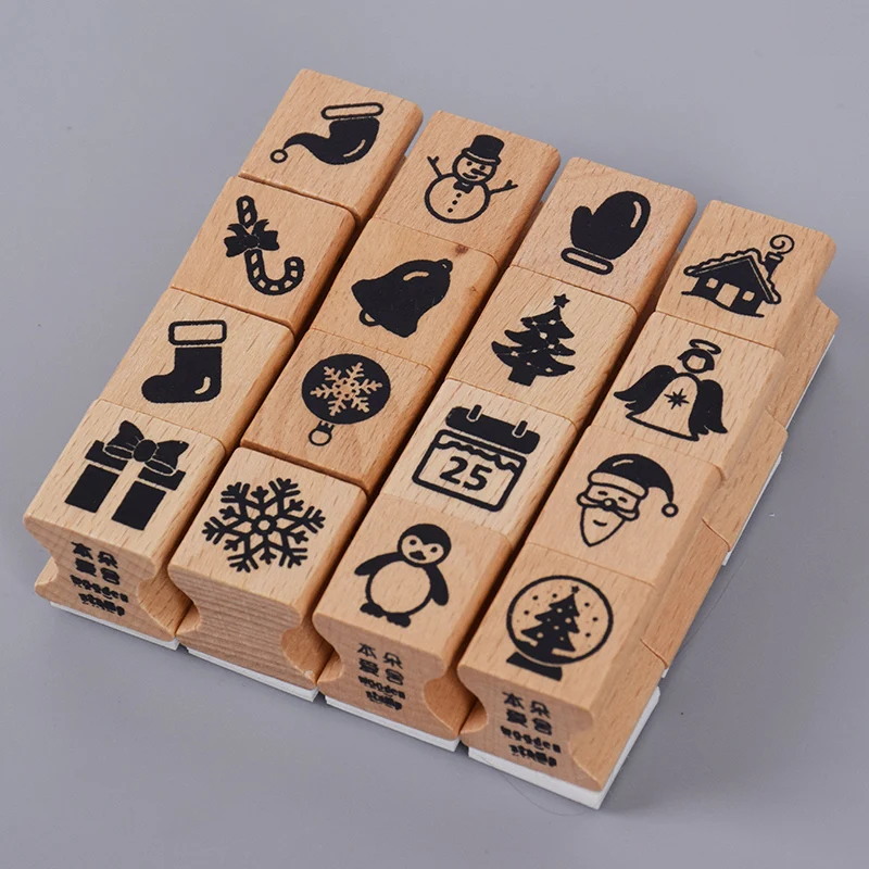4 pcs/box Mini Christmas gift tree stamp DIY wooden rubber stamps for