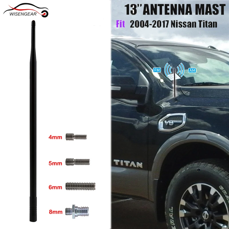 WISENGEAR Side Roof Front AM FM Short Antenna Mast Radio Signal Black Auto Car Aerial For Nissan
