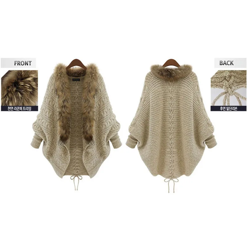 Women's Knitted Jackets Openers Cloaks Shawls Bat Shirts and Loose Sweaters girls fur collar cardigan sweater