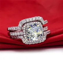 HOT Luxury New Bridal Set Wedding Rings Sets 3 Carat D-H Cushion Princess Cut Best Quality NSCD Synthetic Gem 3PC ring sets