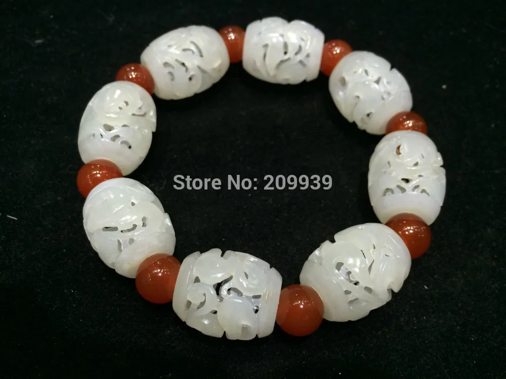 

Hot sell Noble- hot sell new - S676 Royal Chinese Hetian Jade Ruyi Totem Hollowed-out Work Carving Bracelet Bangle