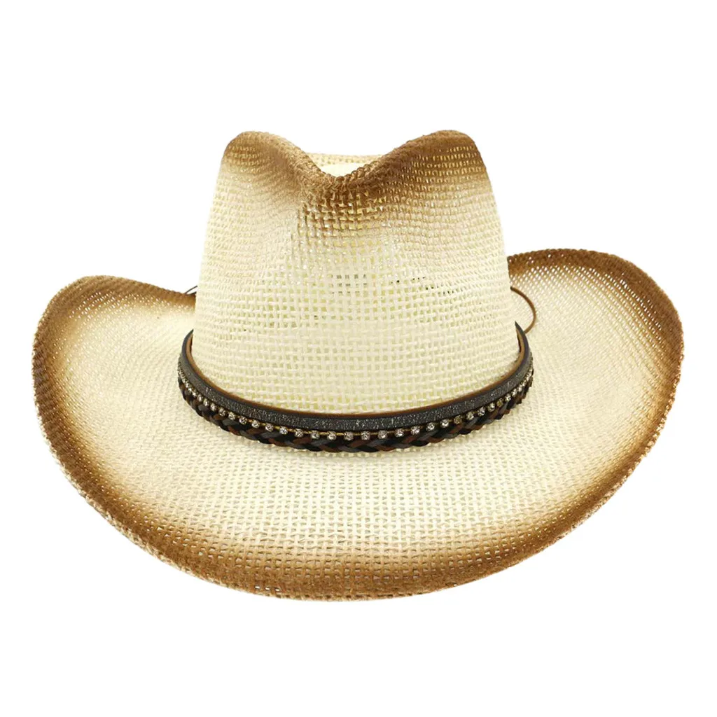 Hawcoar Новая модная ковбойская шляпа модное дикое западное нарядное платье для мужчин леди ковбойская унисекс соломенная шляпа женская летняя Z5 - Цвет: Coffee