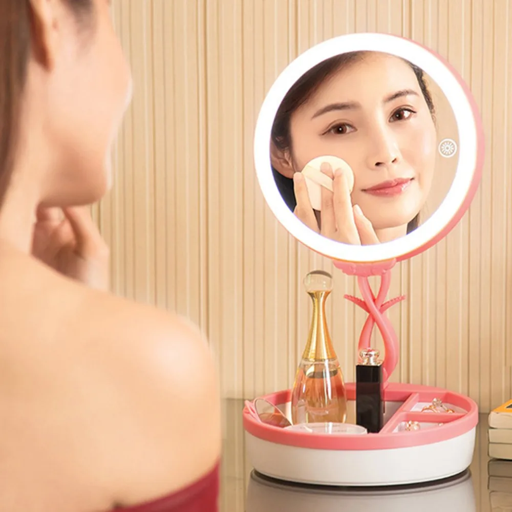 

Foldable LED Makeup Mirrors USB Desktop light Sensor Vanity Mirror 28 LEDs 3X Magnification Desk Stand Gift Infrared Induction