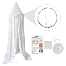 Хлопковая круглая купольная кровать, навес, милые шарики, высота 94,5 дюйма, Детская игровая палатка, подвесная Москитная сетка для комнат, детские кроватки, украшения, подарки