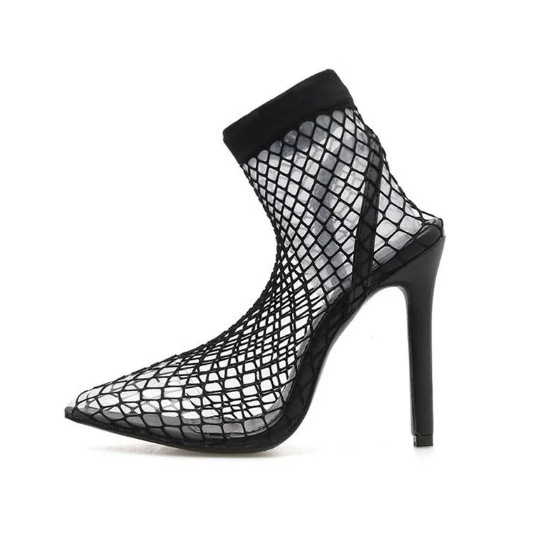 

Women's Boots Sexy Spring Autumn popular fashion grid Netting hollow party Pointed Rome high heel Zapatos de mujer S85 hot sale