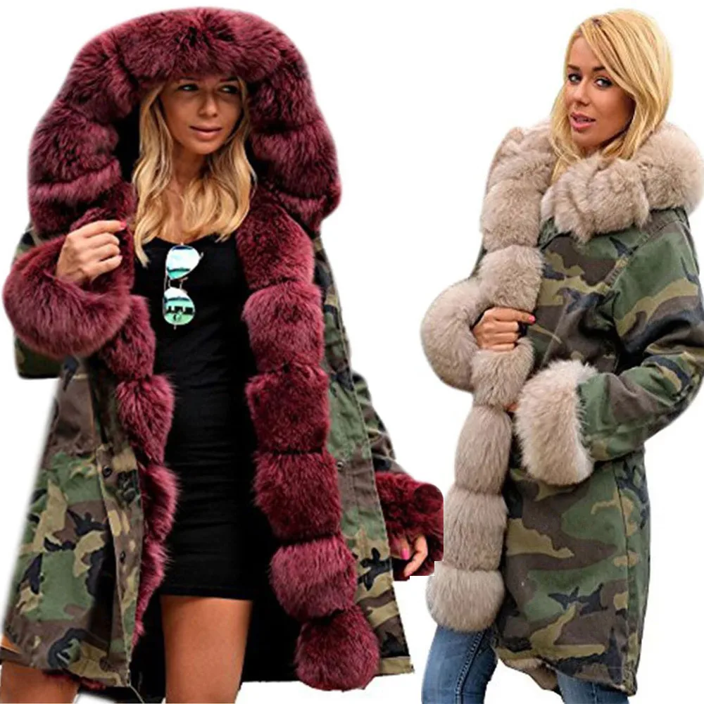 

coats and jackets women Faux Fur Winter Parka Hooded Fishtail Long Sleeves Overcoat cotton clothing jacket women 2018Oct16