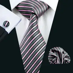 LS-307 Лидер продаж 2016 года Для мужчин галстук 100% шелк Полосатый Классический жаккард галстук + платок + запонки набор для человека формальных