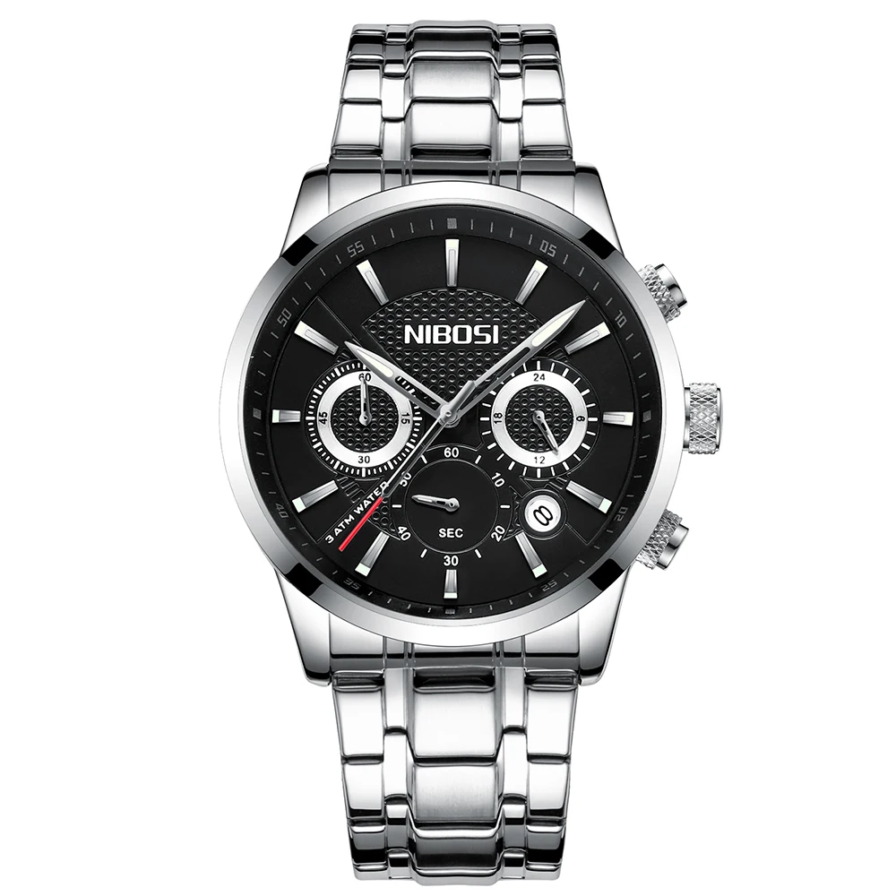 

Nibosi Luxury Retro Steel Multifunction Small Dial Working Quartz Watches For Business Male Stop Watch Calendar Sports Relogio
