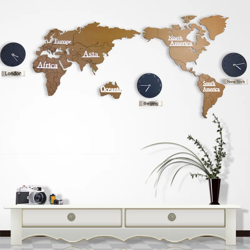 diy 3d wooden mdf digital wall clock world map large wall clock wood watch modern european style round mute relogio de parede in wall clocks from home