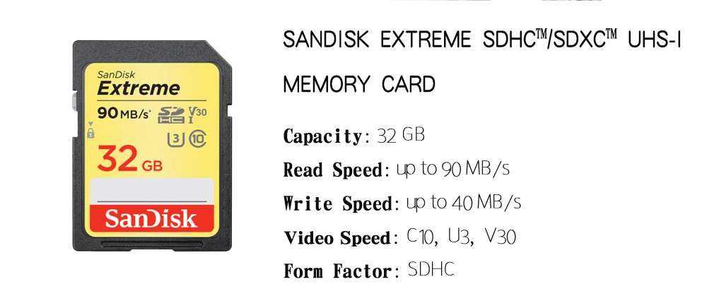 Двойной Флеш-накопитель SanDisk Extreme карты памяти SDHC/SDXC SD карта, 32 ГБ, 64 ГБ 128 Class10 U1 U3 4K высокоскоростная 150 МБ/с. памяти флэш-карты для Камера