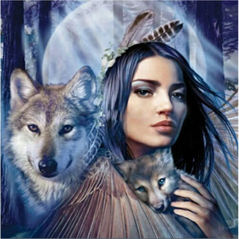 

LI LOYE Wolf woman Pictures DIY Diamond Painting Cross Stitch Round Diamond Embroidery Home Decoration Diamond Mosaic art RT1038
